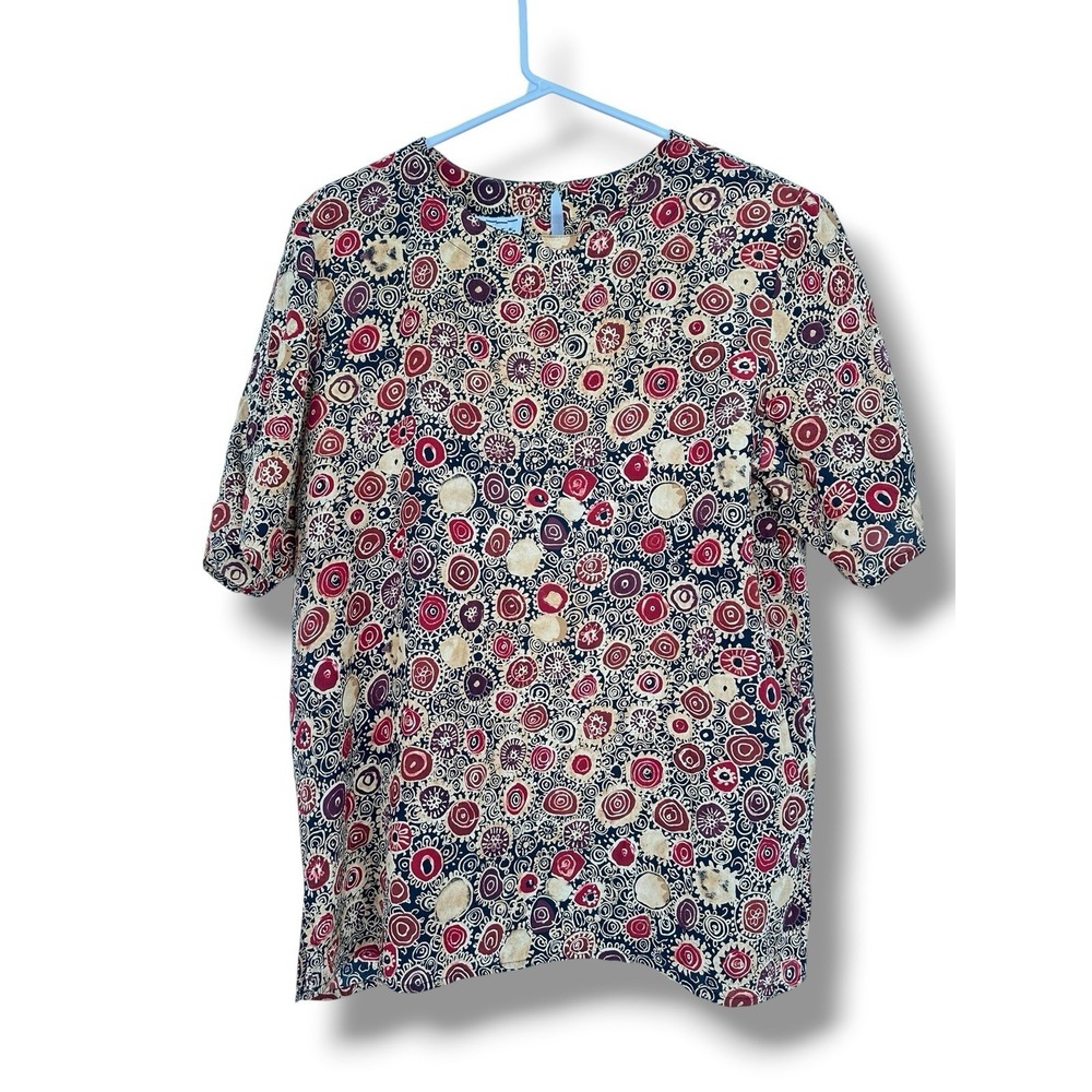 VTG Y2K Separate Elements 100% Silk Abstract Print Blouse Art Teacher Boho Twee